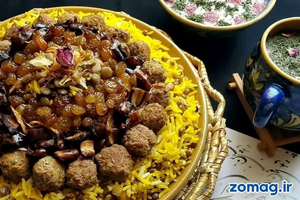 خوراک گوشت و عدس (عدس پلو با کوفته)